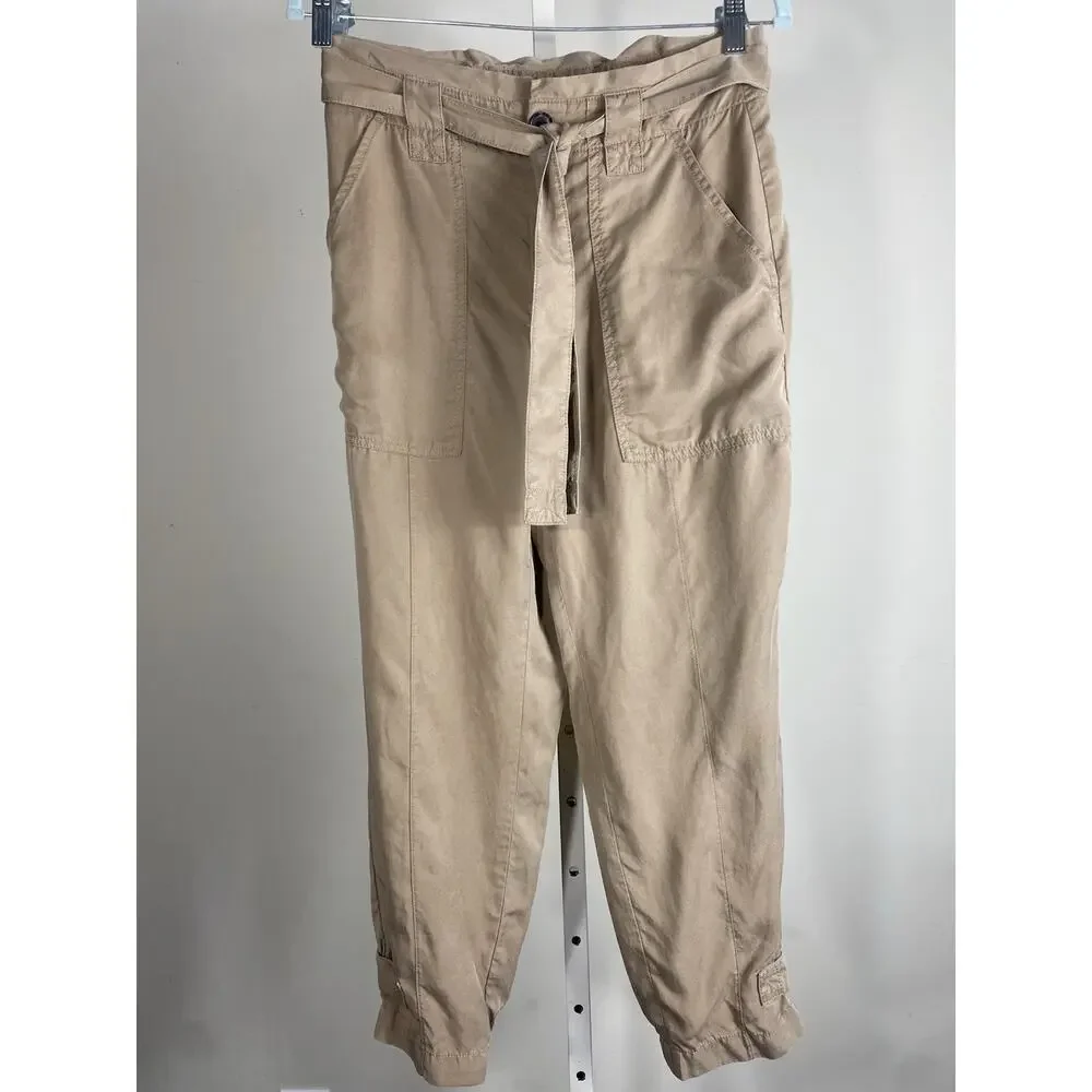 Banana Republic Womens Tan Khaki Lyocell Linen Belted Utility Jogger Pants 4